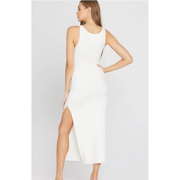 NWT L*SPACE Cream Ribbed Twist Cutout Maxi Dress Sleeveless Keyhole Large - Picture 4 of 10